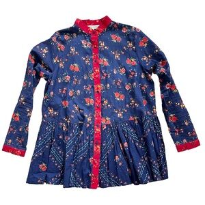 RO’S GARDEN Tatiana Blue Chanderi Blouse Size XS Cottagecore Prairie Dainty